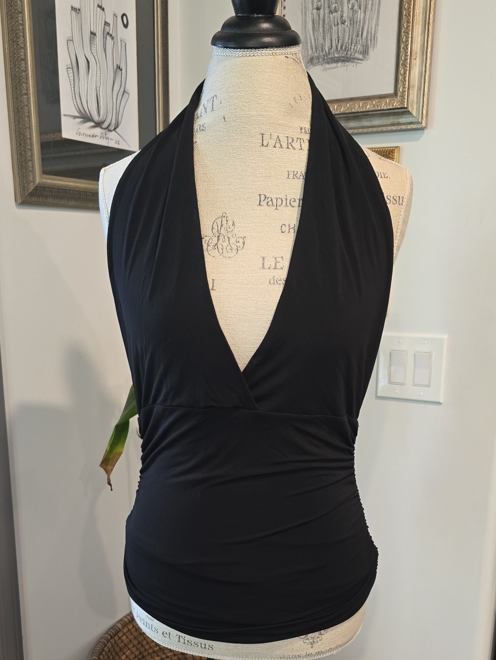 BCBGMaxAzria Black Backless  V Neck Top